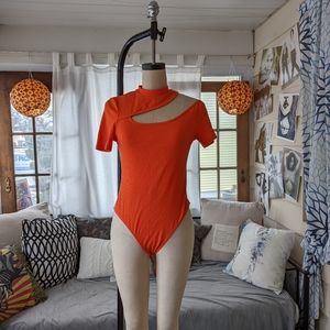 Orange Ribbed Bodysuit - Size L - Shein
